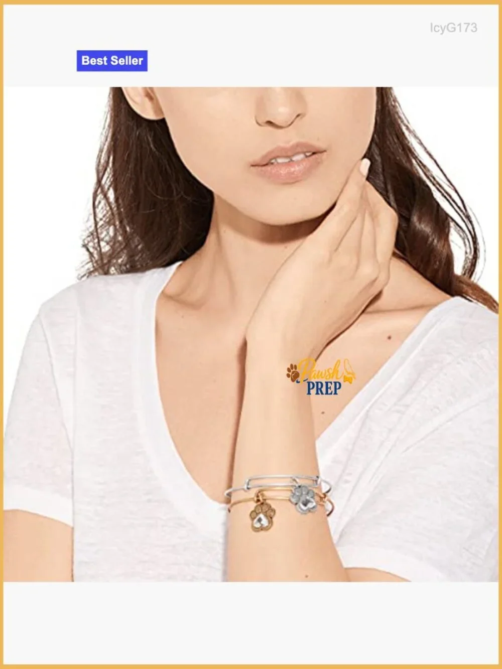 Expandable Paw Print Charm Bangle Bracelet with Crystal Heart Adjustable 2-3.5